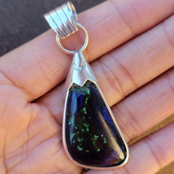 Amazing large azurmalachite Native American handmade 925 sterling silver pendant - Picture 14 of 16